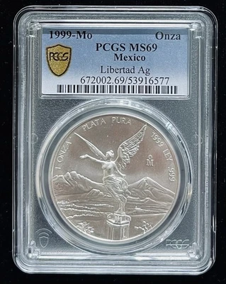 1999-MO SILVER LIBERTAD,  MEXICO PCGS MS69    Key   date                   O22 - Image 1 of 2