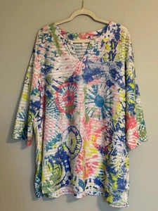 CORAL BAY WOMEN'S TOP. SIZE: 3X SPLIT NECK 3/4 SLEEVE MULTI-COLOR - Picture 1 of 5