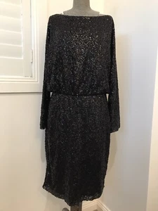 St John Negro Lentejuelas Cóctel Formal Vestido Seda EE. UU. 8 10 M Manga Larga Modesto - Imagen 1 de 13