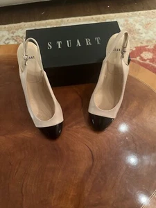 Stuart Weitzman Nude/Black Wedge Slingback Shoes Women Size 8 - Picture 1 of 5