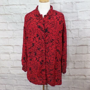 Vintage Diane Von Furstenberg Blouse Sz 14 Red Black Rayon Long Sleeve - Picture 1 of 8
