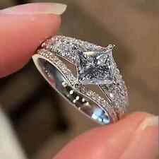 2.00Ct Princess Cut Moissanite Three Shank Engagement Ring 14k White Gold Plated