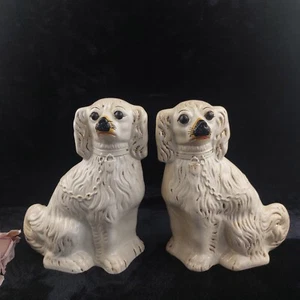 antique Staffordshire Dog Pair 12” Antique Mantle Spaniels Victorian era - Picture 1 of 16