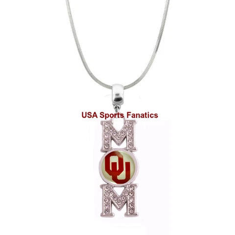 Oklahoma Sooners MOM Necklace With Rhinestones On A 925 SS Snake Chain Cover