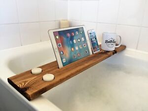 Wooden Bath Caddy Tray Bathtub Board Bath Shelf Wine Tablet Holder Dark Oak