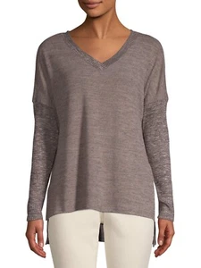 TRU SELF Women's Ribbed Sleeve Top, Grey Mauve, Medium - Picture 1 of 5