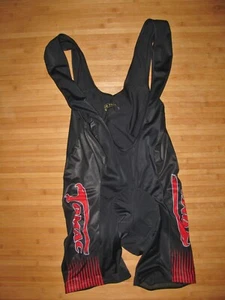 RACE FACE Cycle BIB Shorts BIKE Size LARGE Nylon Spandex BLACK Red with TOMAC - Picture 1 of 4