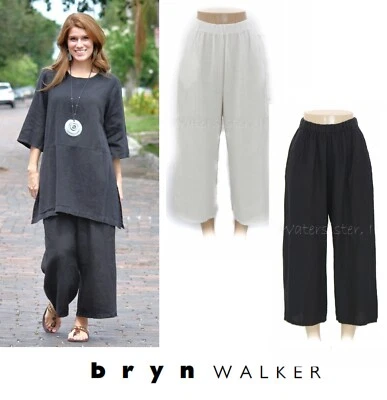 BRYN WALKER Light Linen  FLOOD PANT  Wide Leg Pocket  XS S M L XL  BLACK / WHITE - Image 1 of 4
