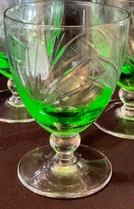Green Cut to Clear Bohemian Czech Crystal Cordial Glasses Goblets-Lot of Two - Picture 1 of 11