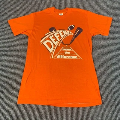 VTG Football T Shirt Boys Large Orange Single Stitch USA Made Defense Retro 90s - Image 1 of 4