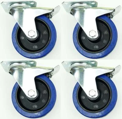 4 St. 125mm SL Lenkrollen Feststeller Blue Wheel Transportrollen Bremse Rollen