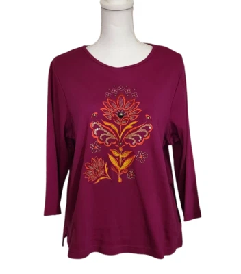 Breckenridge Топ 3/4 рукав Berry цвет с оранжевый желтый вышивка женщин размер 1 X - Изображение 1 из 4
