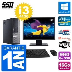 PC Dell 9020 SFF Ecran 22" Intel i3-4130 RAM 16Go SSD 960Go Windows 10 Wifi - Photo 1/3