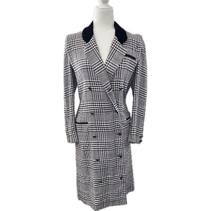 Vintage Leslie Fay Black and White Plaid Trench-Style Dress - Picture 1 of 4