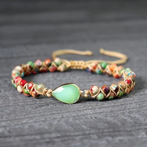 Natural Amazonite Teardrop Imperial Jasper Beads Braided Healing Boho Bracelet - Picture 1 of 5