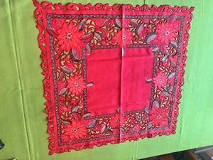 Christmas Small Tablecloth Red Poinsettia Table Cover 34" Square Embroidered ... - Picture 1 of 11