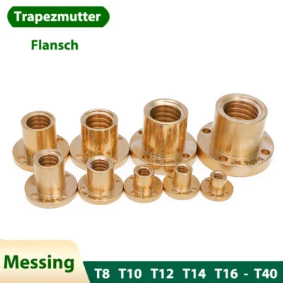 Messing Trapezgewindemuttern Rund Flansch Muttern Spindelmutter T8 T10 T12 - T40 - Bild 1 von 4