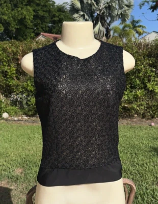 LELA ROSE NEGRO ENCAJE TRANSPARENTE BEIGE SIN MANGAS SIN MANGAS DETALLE CREMALLERA LATERAL TOP Talla M Foto 1 de 4