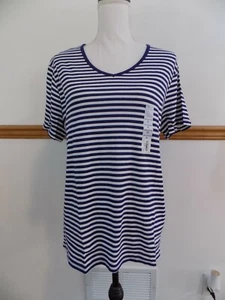 Croft & Barrow Damen T-Shirt blau weiß gestreift, Gr. XXL, *NEU* V-Ausschnitt - Bild 1 von 6