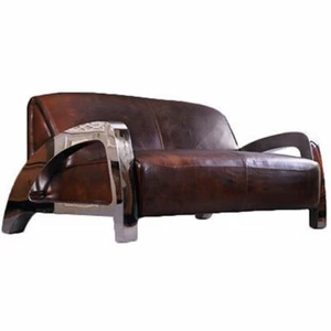 Vintage Leather Design Three Seater Chrome Sofa Memphis Antique - Picture 1 of 1