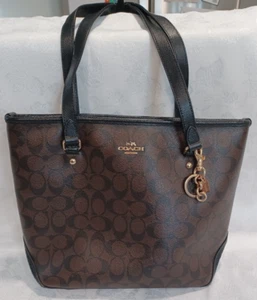 CLASSIC COACH NEW YORK BROWN SIGNATURE PRINT LEATHER DOUBLE HANDLE SHOULDER BAG - Picture 1 of 18