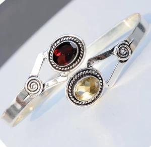Citrine Topaz & Faceted Garnet Gemstone 925 Sterling Silver Charming Bracelet - Picture 1 of 5