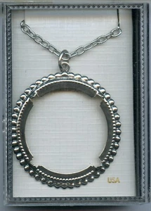 Morgan Peace Eisenhower Dollar Bezel Pendant Charm Necklace Silver Tone - KR42 - Picture 1 of 5