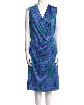 Lauren Ralph Lauren Blue Paisley Faux Wrap Sleeveless Dress Sz12 Career Preppy - Image 1 of 4