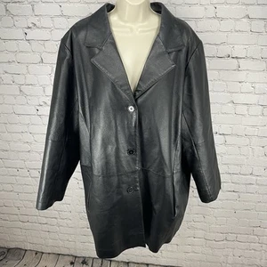 Veranesi Black Genuine Leather Classic Buttoned Collared Jacket Pockets Size 28W - Picture 1 of 13