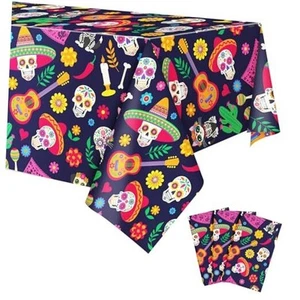 3 Pieces Mexican Fiesta Party Tablecloth, 54 x 108 Inch Plastic Cinco De Mayo - Picture 1 of 8