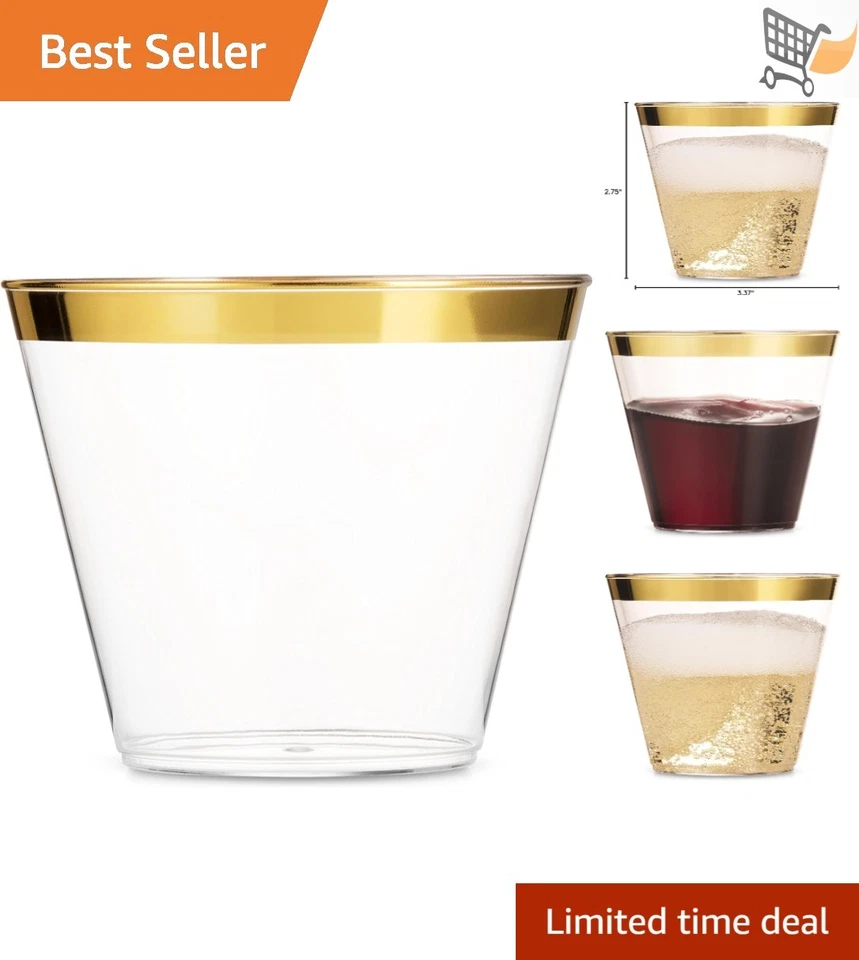 100 Gold Plastic Cups 9 Oz Clear Plastic Cups Old Fashioned Tumblers Gold