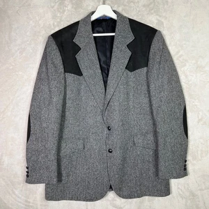 Pendleton Mens Grey Tweed Suede Elbow Pad Blazer Sport Coat Western Jacket 44 L - Picture 1 of 11