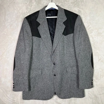 Pendleton Mens Grey Tweed Suede Elbow Pad Blazer Sport Coat Western Jacket 44 L - Image 1 of 4