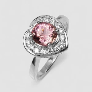 Stunning Pink Tourmaline 925 Sterling Silver White Gold Plated Rings Size 6.5 - Picture 1 of 9