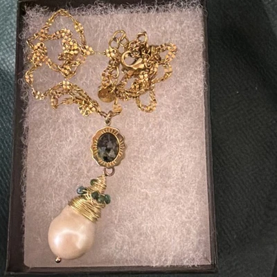 Collar Colgante Ikita Tono Oro S. Acero Jade Gema + Perla Redonda 19 pulgadas Foto 1 de 4