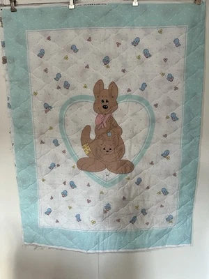 PRECIOUS MOMENTS Kangaroo Nursery Quilted Fabric Panel 70x90 Baby Quilt '91 - Image 1 of 4