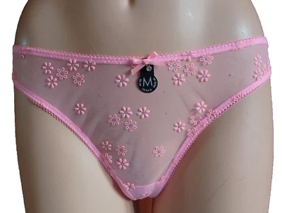 Censored String Tanga mit Blüten allover transparent Power Pink L 40 - Bild 1 von 2