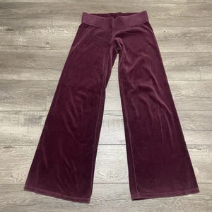 Juicy Couture Velour Pants Wide Leg Burgundy Y2K Low Rise Made in USA Sz S - Picture 1 of 7