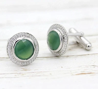 Gemelos halo de jade natural regalo novios. Gemelos de plata de ley 925 de regalo Foto 1 de 4