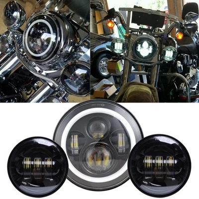 Faro proyector LED 7" + luces de paso de 4,5" para Harley Road King FLHR Fatboy Foto 1 de 4