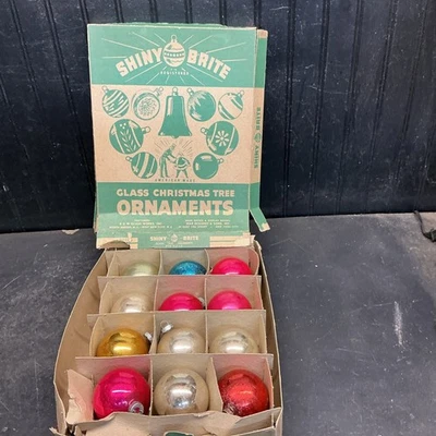 Vtg Shiny Brite Uncle Sam box 14X11 & Lg  Mercury Glass Xmas Ornaments Full Box - Image 1 of 4