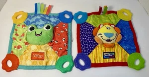 2 Nuby Comfort Teething Lion & Frog Face 7.5” Interactive Teethers Squeaks Tags - Picture 1 of 17