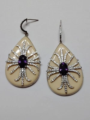 Hermosos pendientes colgantes de resina de ensalada Miriam topacio púrpura circonita cúbica Foto 1 de 4