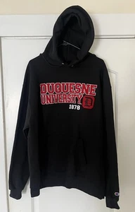 Champion Duquesne University Sweatshirt Blue Hoodie Long Sleeve Men’s Sz M / Lar - Picture 1 of 6