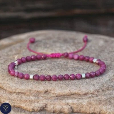 Pulsera de cuentas facetadas de rubí, pulsera minimalista ajustable, piedras preciosas naturales  Foto 1 de 3