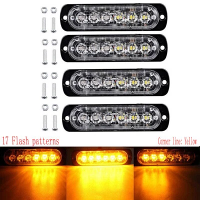 4x Amber 18W 6 LED Strobe Warning Work Light Bar Emergency Strobe Flashing Lamps - Image 1 of 4