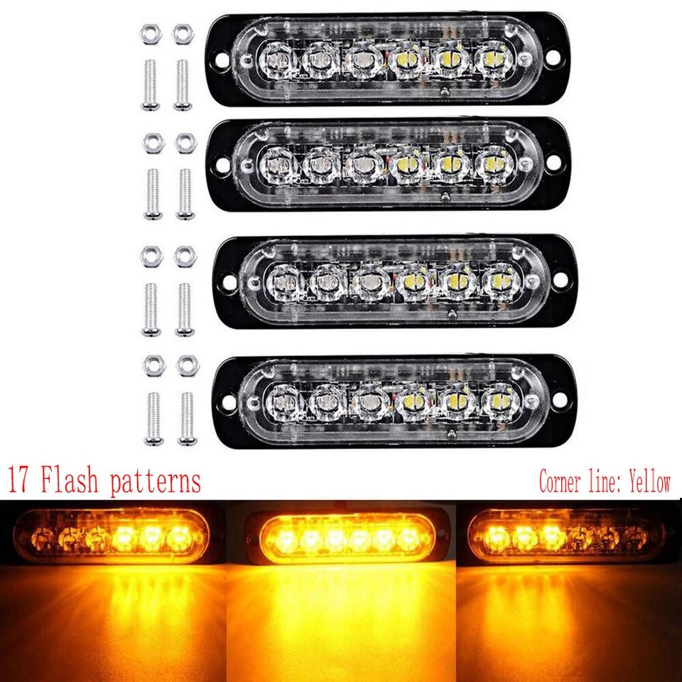 4x Amber 18W 6 LED Strobe Warning Work Light Bar Emergency Strobe Flashing Lamps - Image 1 of 4