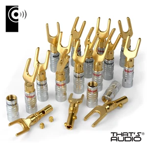 16 x EDGE Gold plated Y Fork Speaker Spade /Amp cable connector - SP2 - Picture 1 of 1