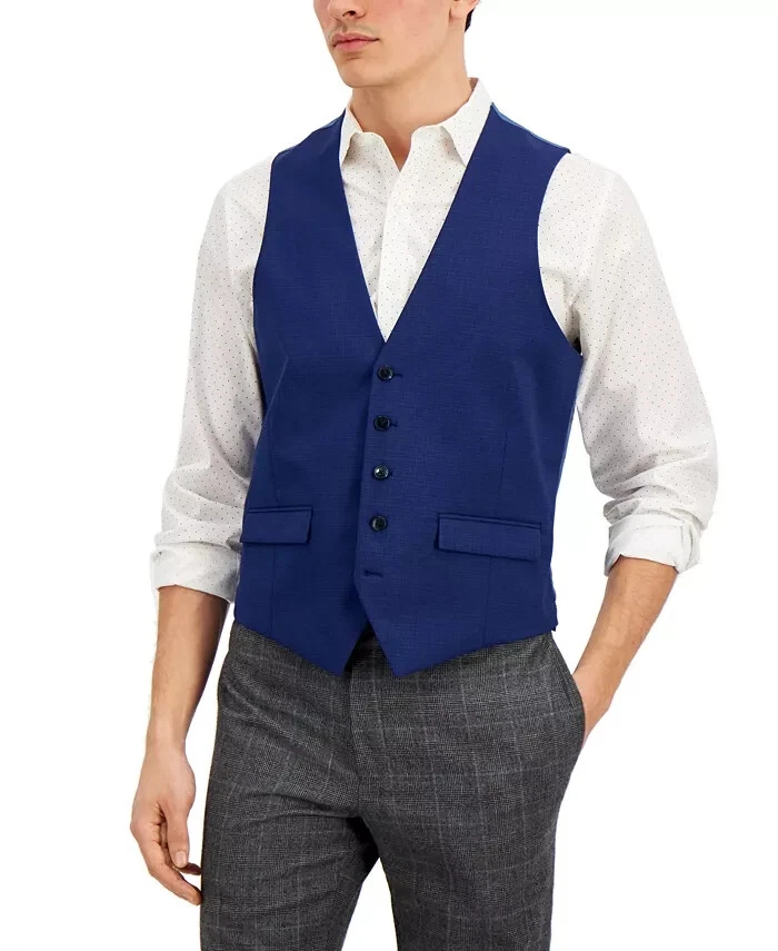 Vince Camuto Men's Slim Fit Blue Five Button Check Vest Small yja0323 - Image 1 of 1