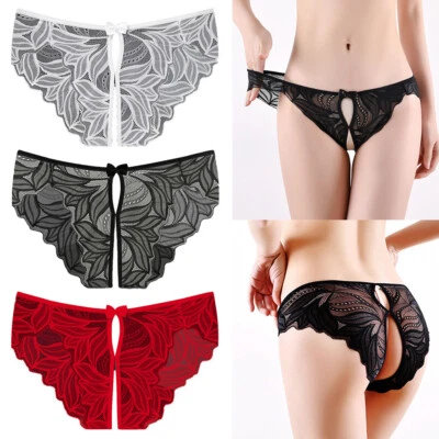 Damen Schritt Offen Spitze Tanga Unterhose Dessous Slip G-String Schlüpfer - Bild 1 von 4